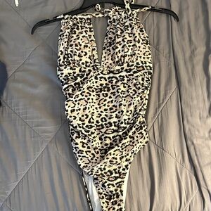 Leopard Print Halter Swimsuit